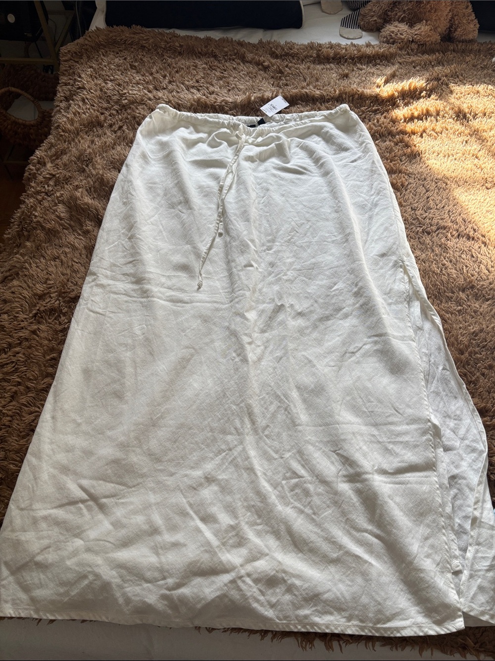GAP White Drawstring Maxi Skirt cotton linen blend